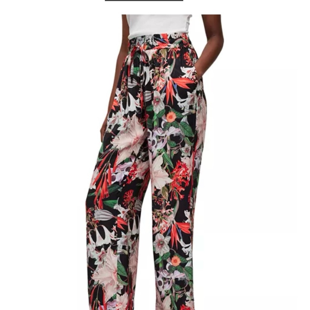 All Saints Floral Wide-Leg Trousers - Black and Red